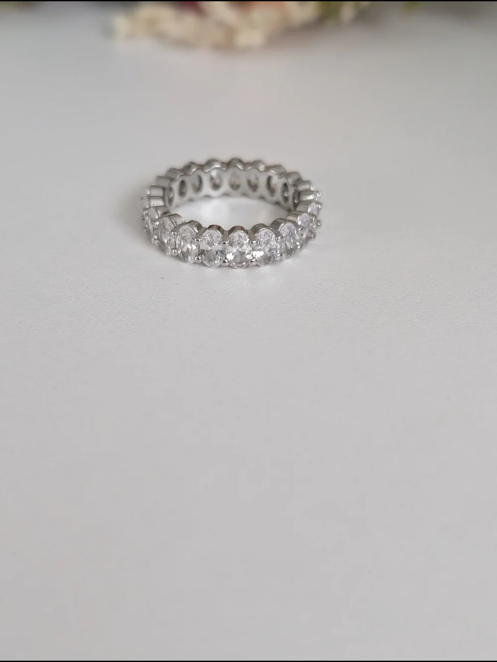 14K Gold Plated Crystal Eternity Band Ring - White